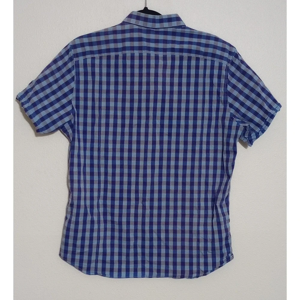 Banana Republic Mens Large Blue Purple Gingham Short Sleeve Button Down Shirt